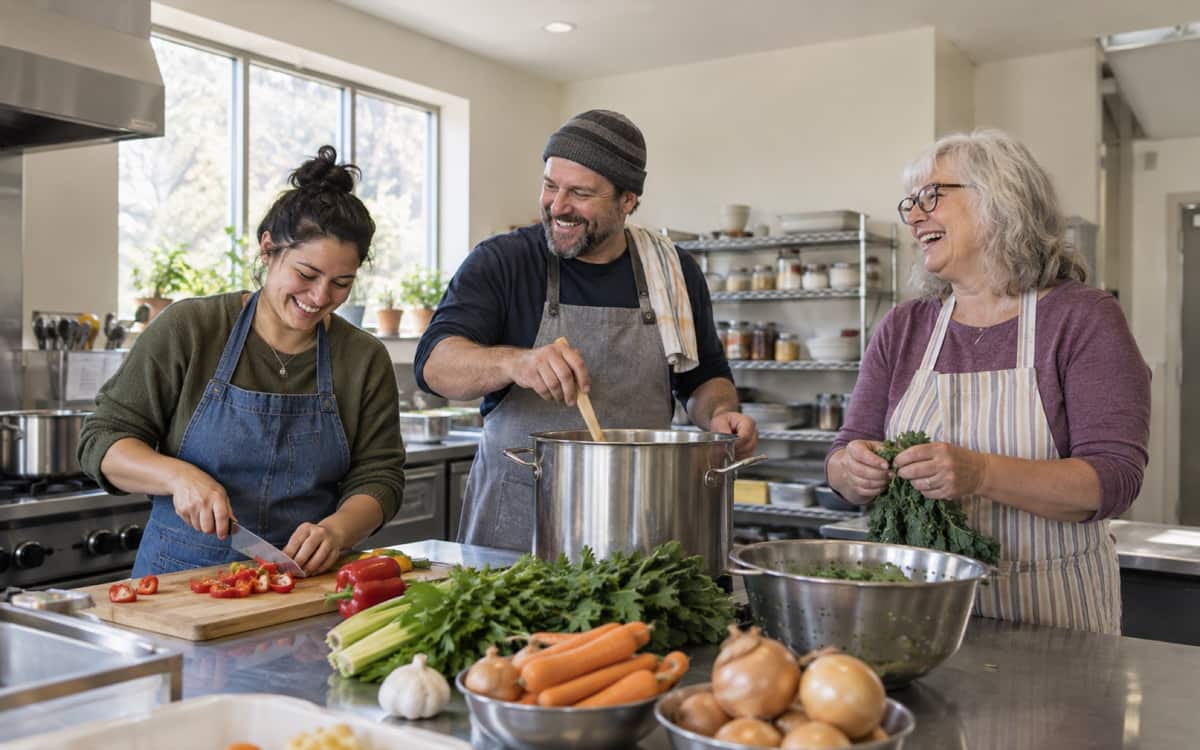 Volunteers cooking